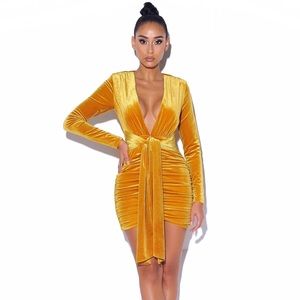 Miss Circle Infinite Love Deep V Velvet Dress With Strap